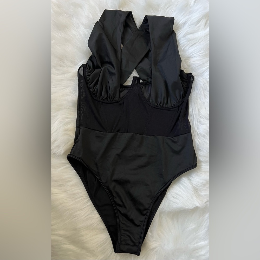 Black Underwire Boning Mesh Halter Body Shapewear